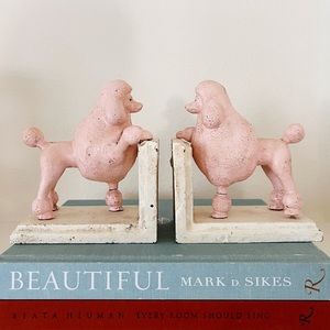 Vintage Pink Poodle Bookends, Cast Iron